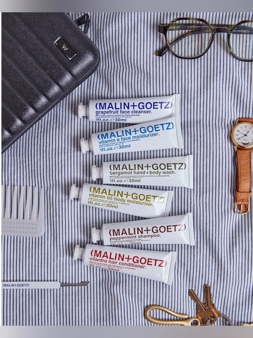 MALIN+GOETZ Bestsellers Travel Kit Set of Six 1 oz Tubes Hair, Body & Face NIP